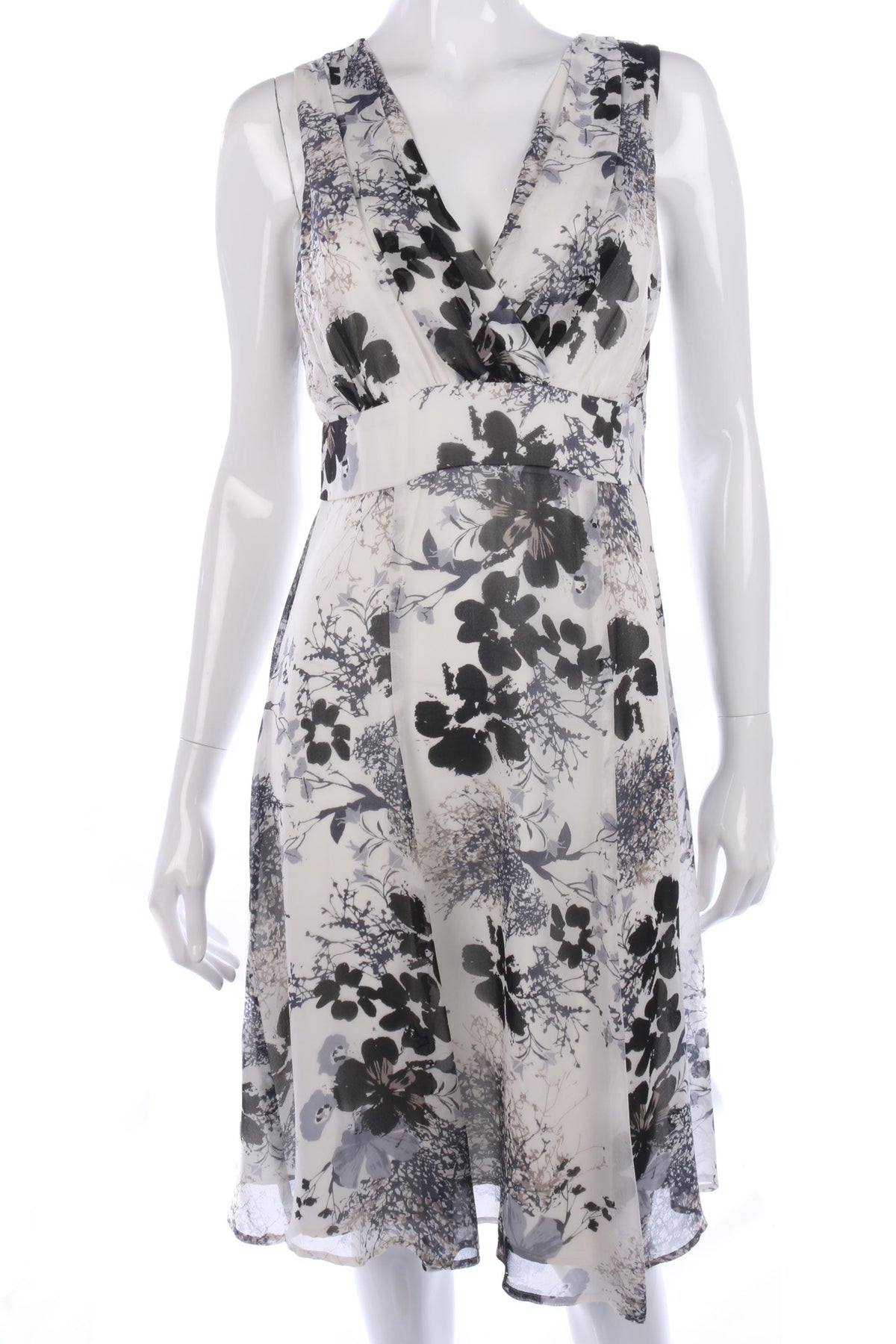 Tina Taylor Dress Silk Black and White Floral Dress Size UK 10 - Ava & Iva