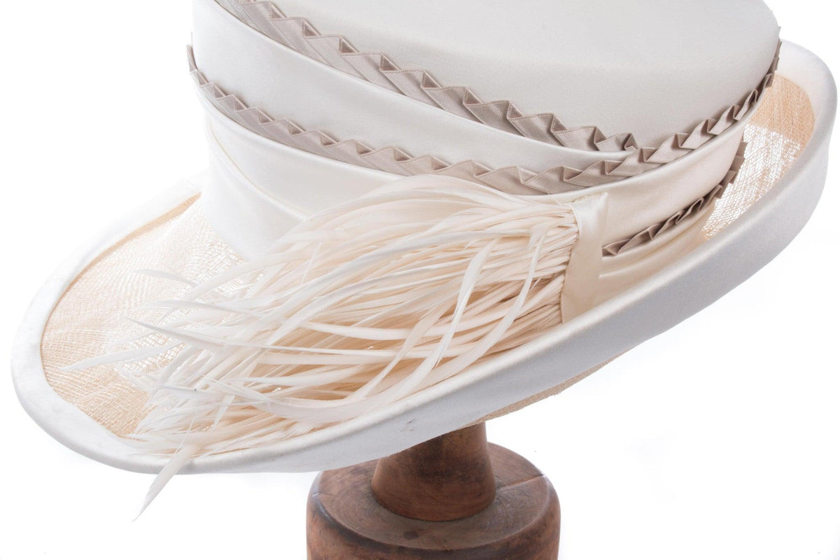 Phillip Somerville Cream Formal Hat with Feather Detail Size 54cm - Ava & Iva