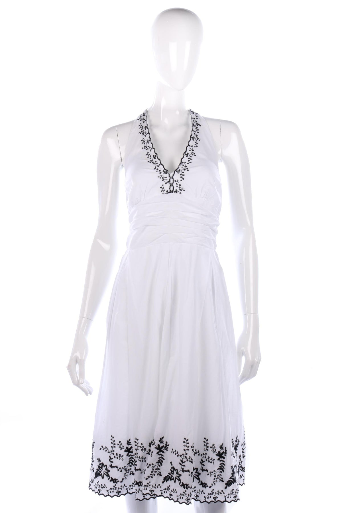 Signature Lovely white halter neck dress with embroidery size 10/12 - Ava & Iva