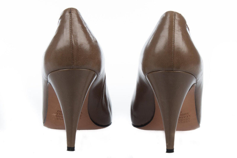 Carvela Vintage Leather Heels Taupe with Dark Brown Edging Size 38 (UK 5) - Ava & Iva