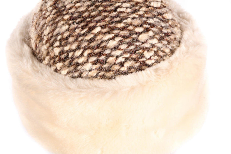 Tweed and cream fur hat detail