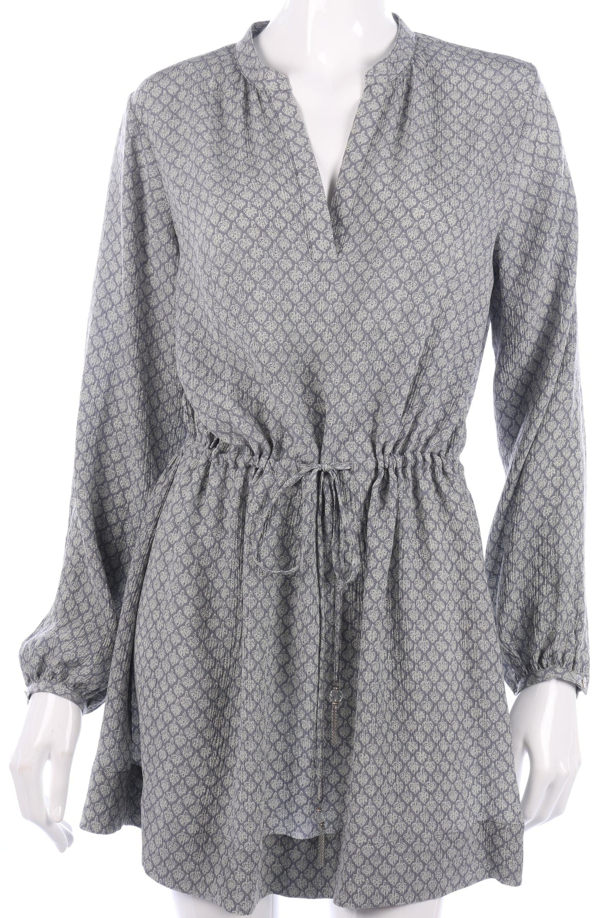 Wrap Tunic Top with Crystal Belt Silk Grey Pattern UK Size 12 - Ava & Iva