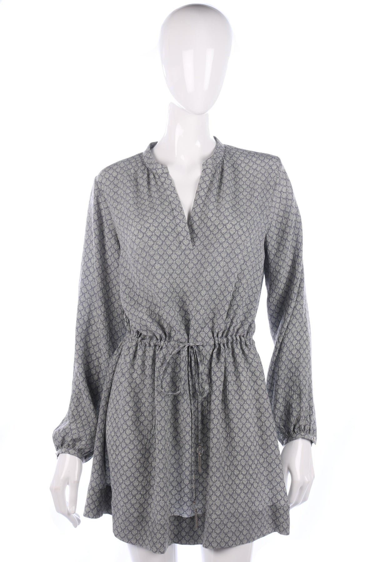 Wrap Tunic Top with Crystal Belt Silk Grey Pattern UK Size 12 - Ava & Iva