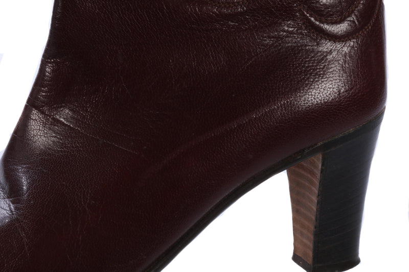 Celine Ankle Boots Burgundy Leather Size 37 1/2 - Ava & Iva