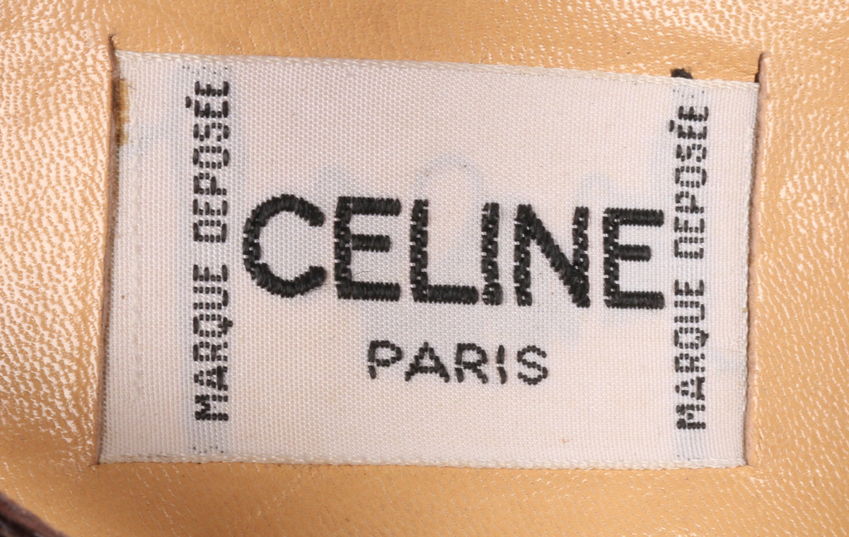 Celine Moc Croc Leather Sandals Brown with Gold Chain Detail Size 37 1/2 - Ava & Iva