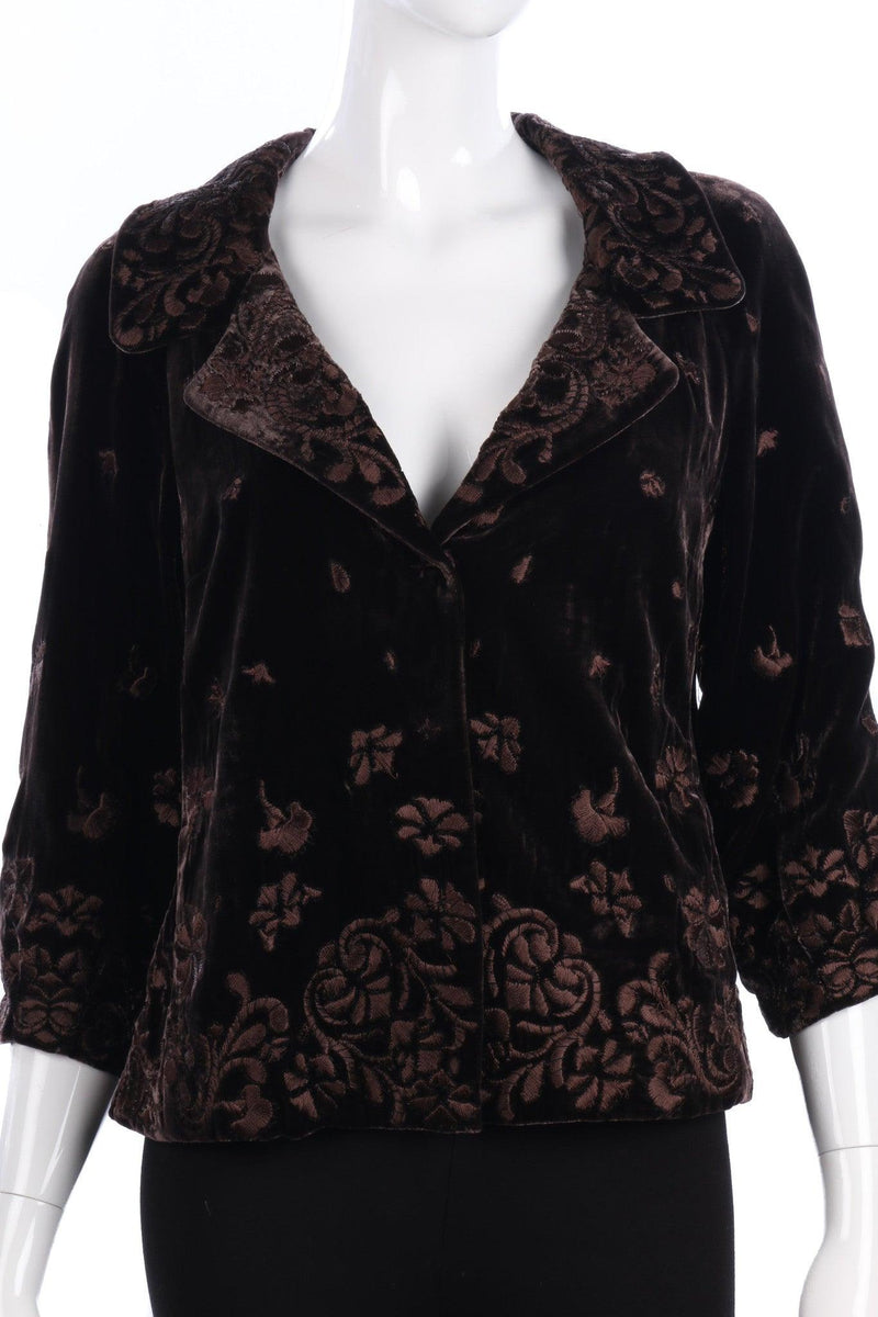Elie Tahari Embroidered Brown Velvet Jacket Size S - Ava & Iva