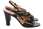 Celine Moc Croc Leather Sandals Brown with Gold Chain Detail Size 37 1/2 - Ava & Iva