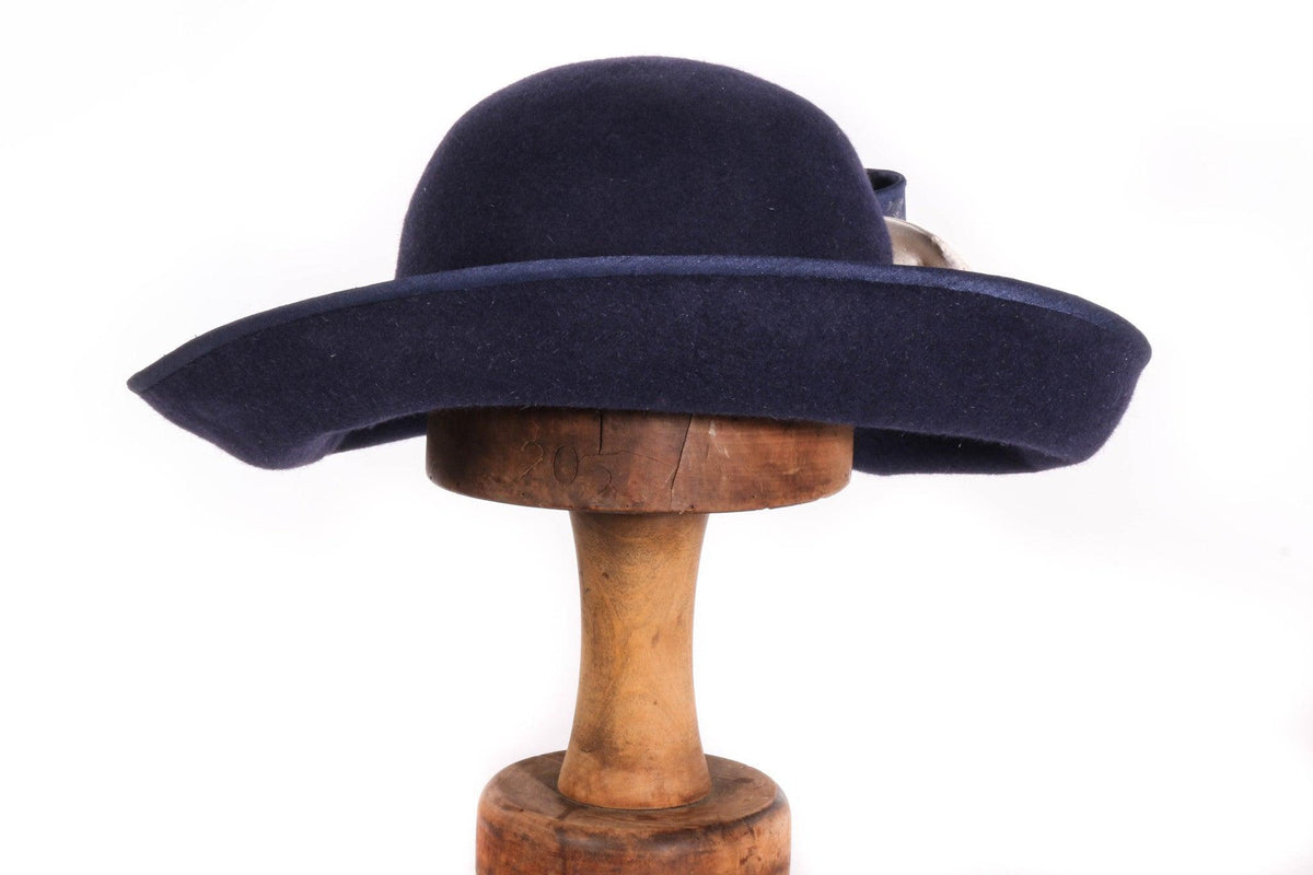 Eileene Model Millinery blue formal hat with large bow detail