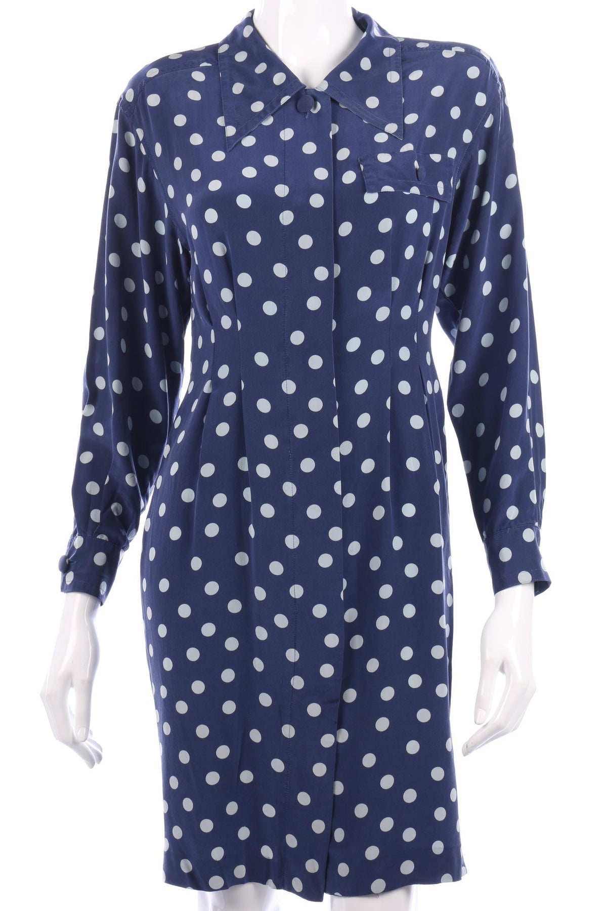 Adrianna Papéll Silk Polkadot Dress Blue Size M - Ava & Iva