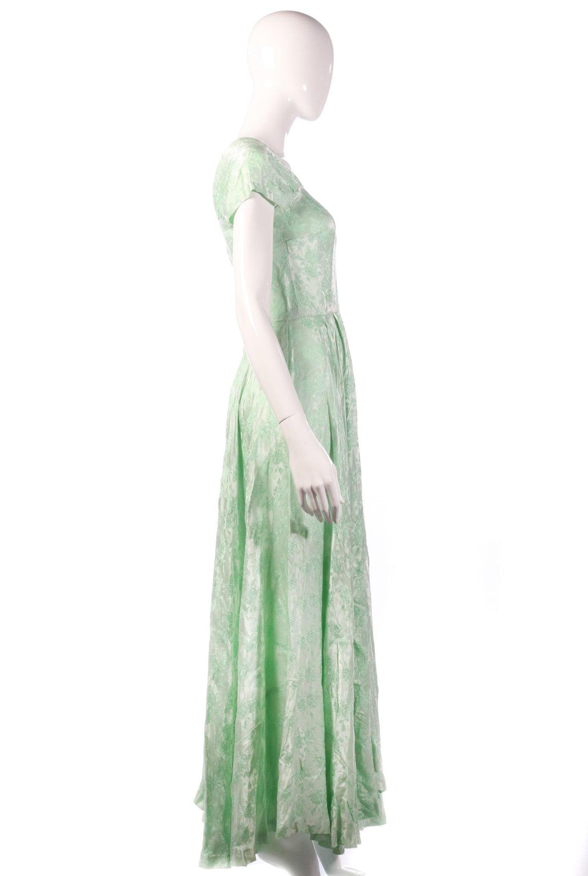 Light green floral evening dress side
