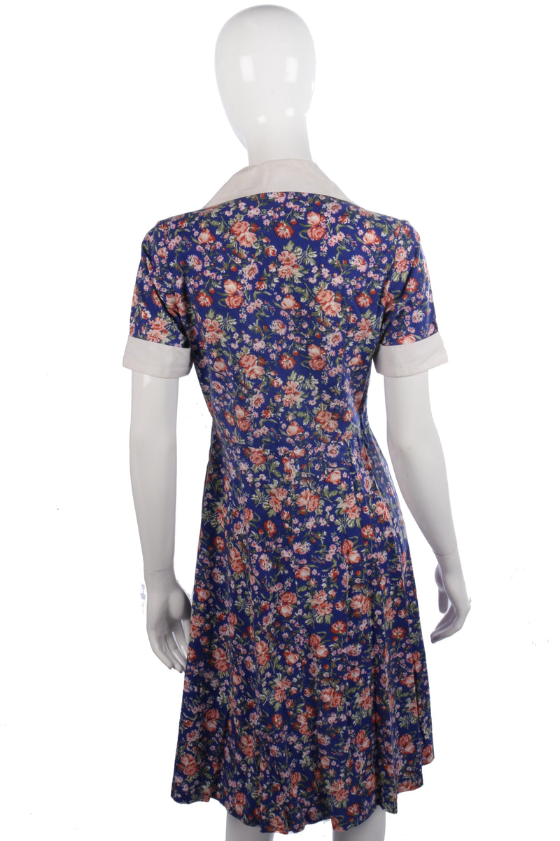 Devonshire Lady cotton vintage floral blue dress size M - Ava & Iva