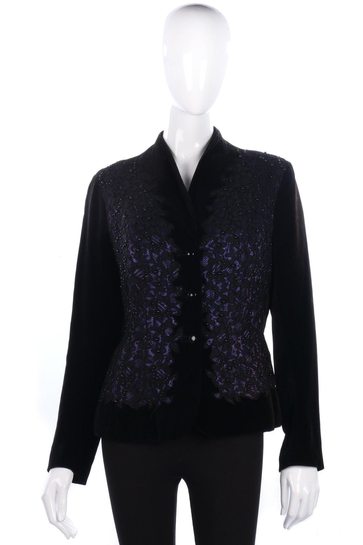 Superb Vintage Jacket Black Velvet and Lace Panels  Size 14/16 - Ava & Iva