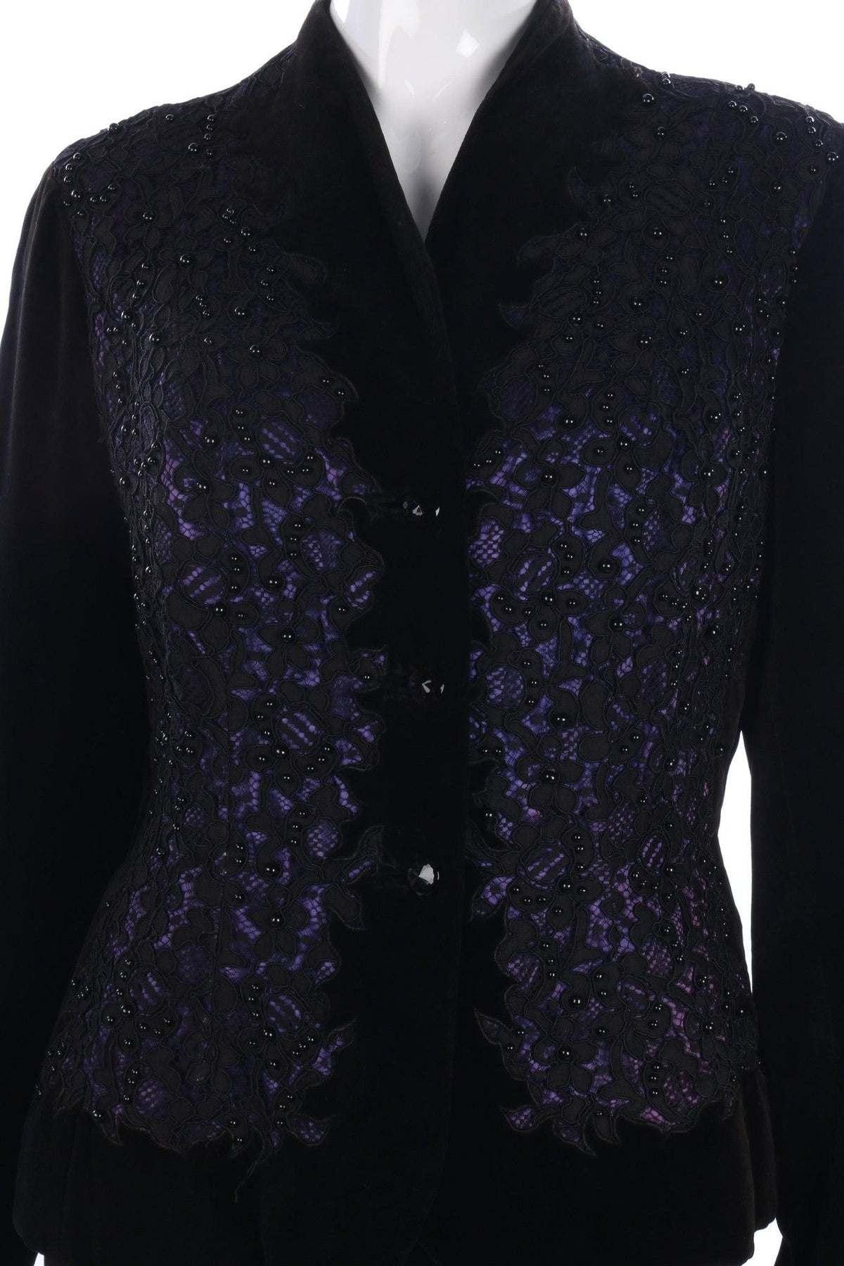Superb Vintage Jacket Black Velvet and Lace Panels  Size 14/16 - Ava & Iva