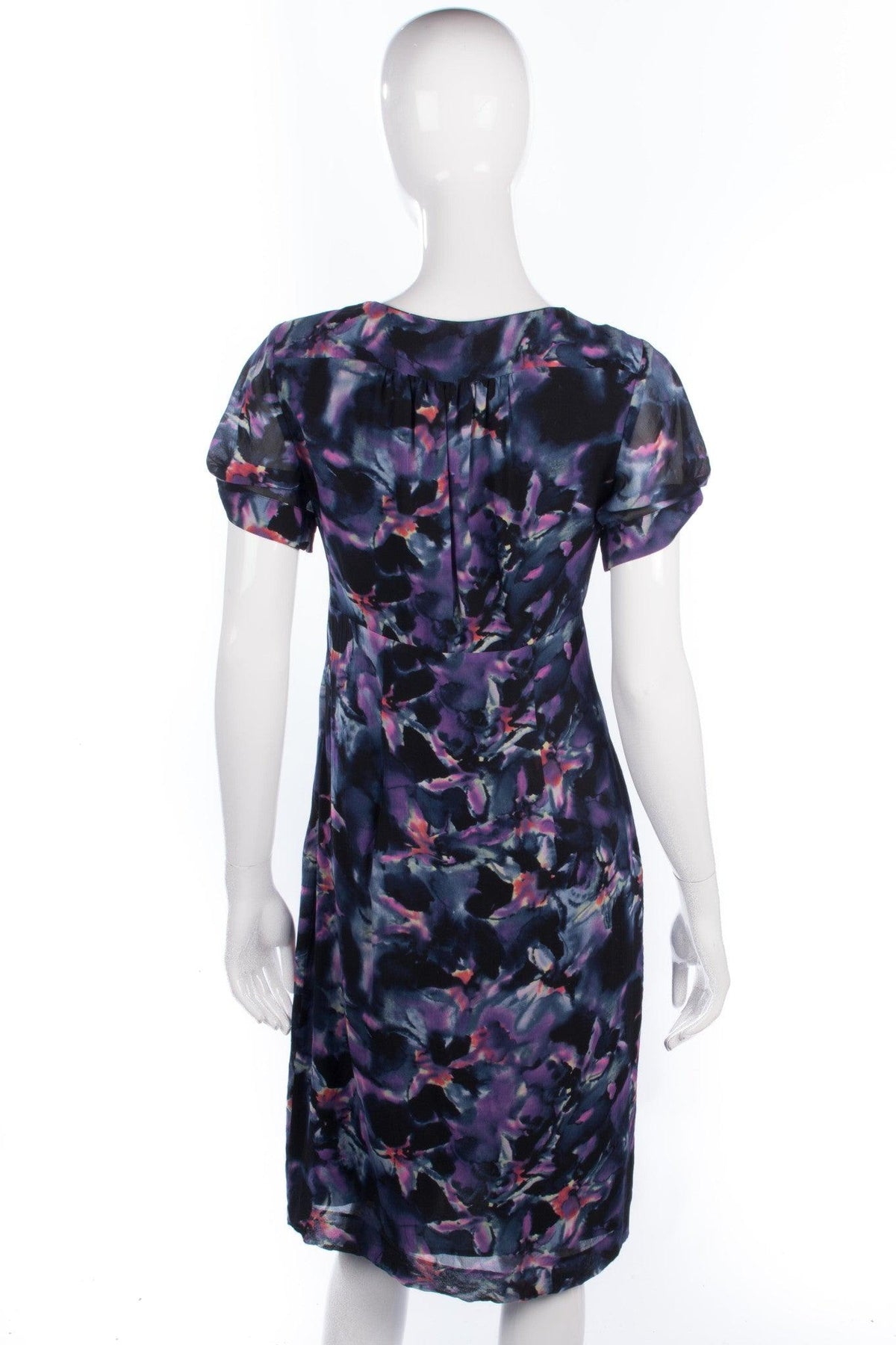 Jigsaw Dress 100% Silk Blue and Purple Floral Design. Stunning Size 8 - Ava & Iva
