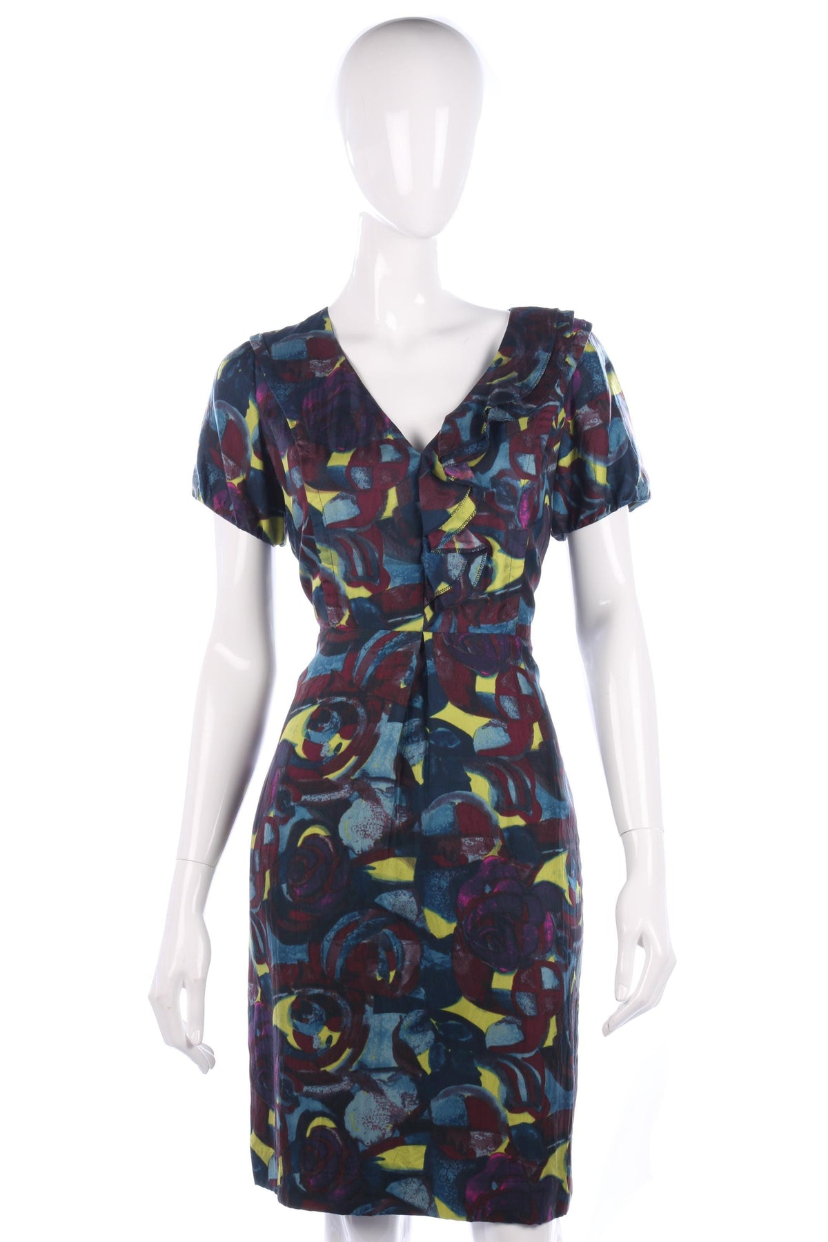 Jigsaw Dress 1960's Style Pattern Silk Purple Size 10 - Ava & Iva