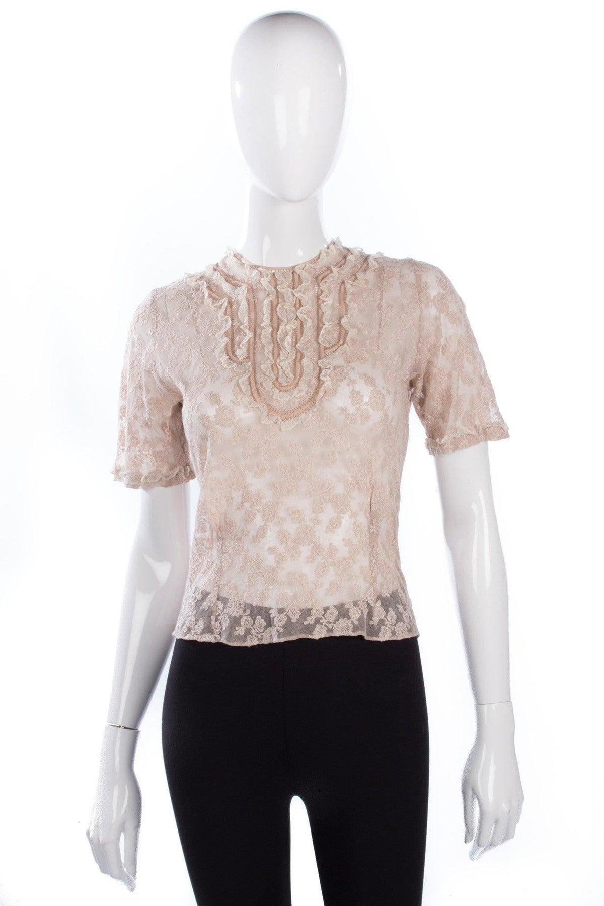 Givans Vintage Short Sleeve Blouse Dusky Pink Lace with Embroidery Size 36 (UK8/10) - Ava & Iva