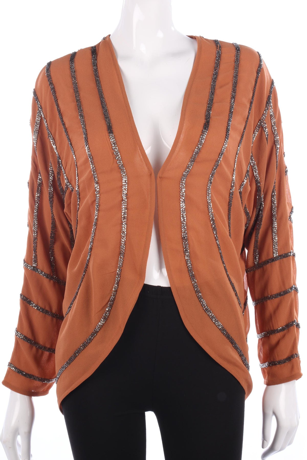 Definitions Beaded Chiffon Jacket Caramel Size 14 - Ava & Iva