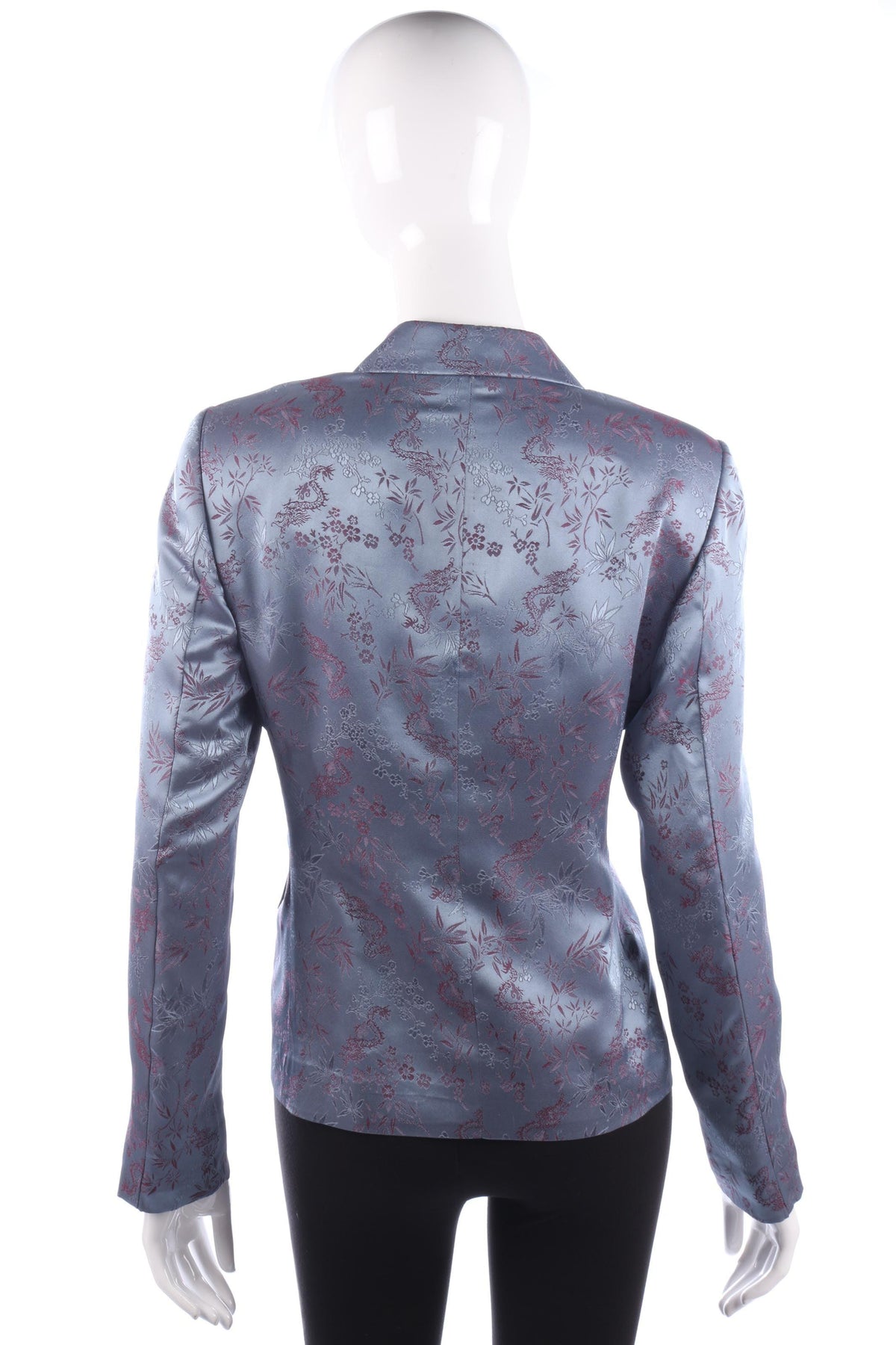 Chinese Style Satin Look Evening Jacket Dragn and Bamboo Pattern Grey Size 14 - Ava & Iva