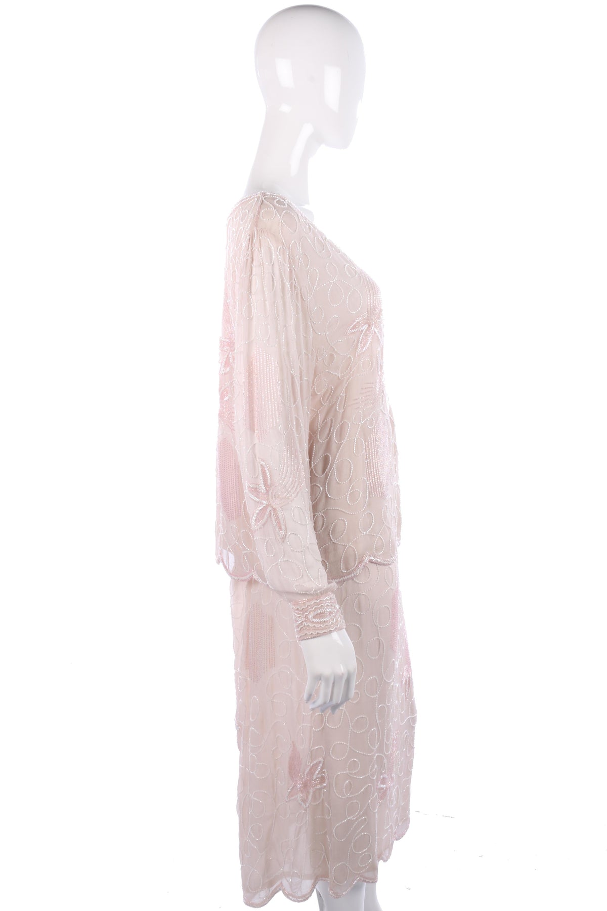 Silk chiffon pink beaded skirt and top size M/L - Ava & Iva