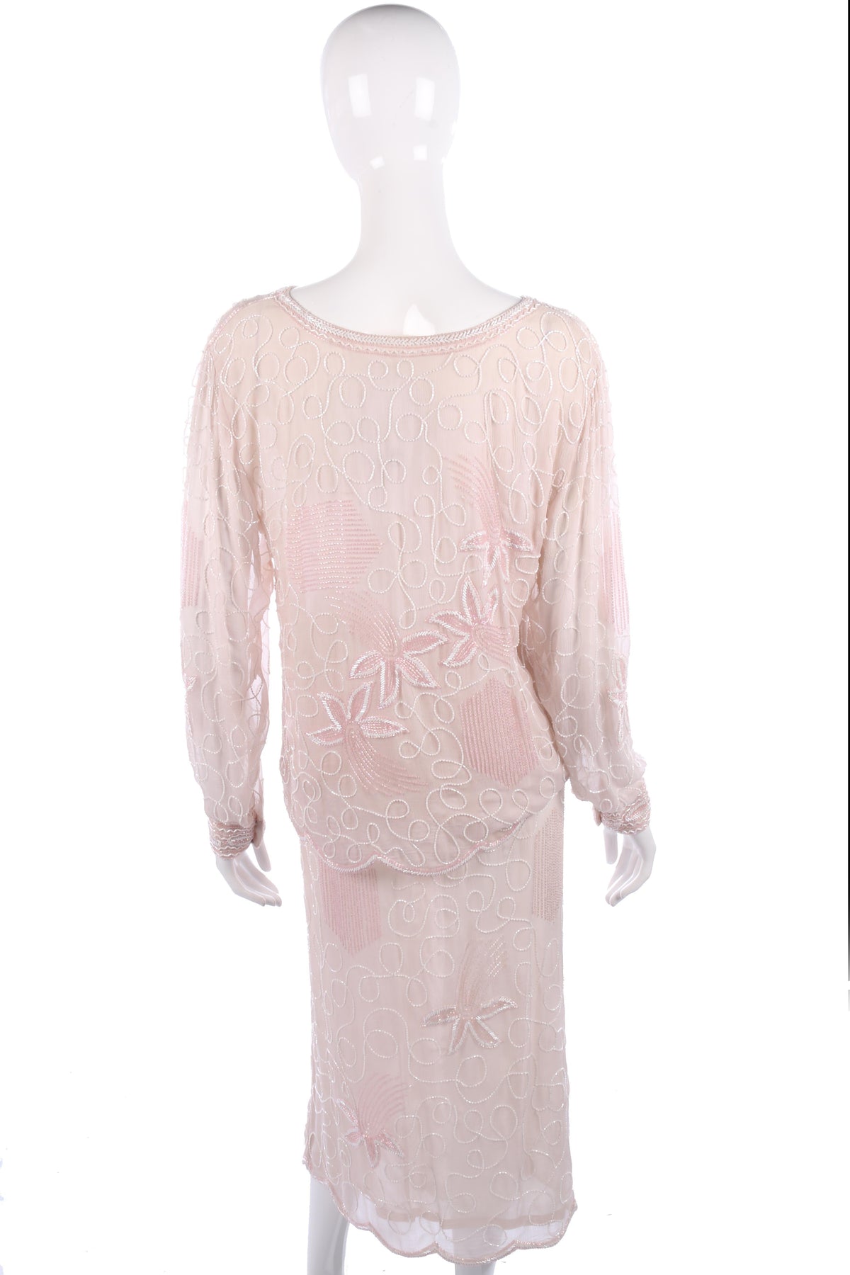 Silk chiffon pink beaded skirt and top size M/L - Ava & Iva