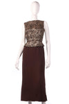 Brown dress with gold patterned peplum