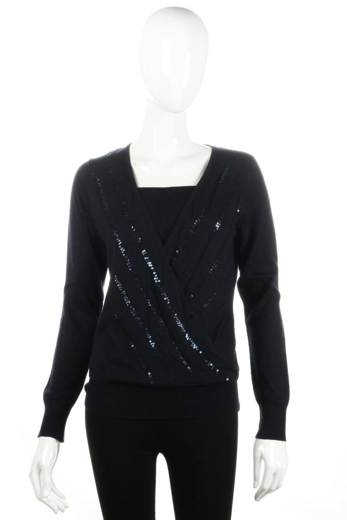 Cotswold Collections Silk and Cashmere Dark Blue Jumper with Sequins Size 8 - Ava & Iva