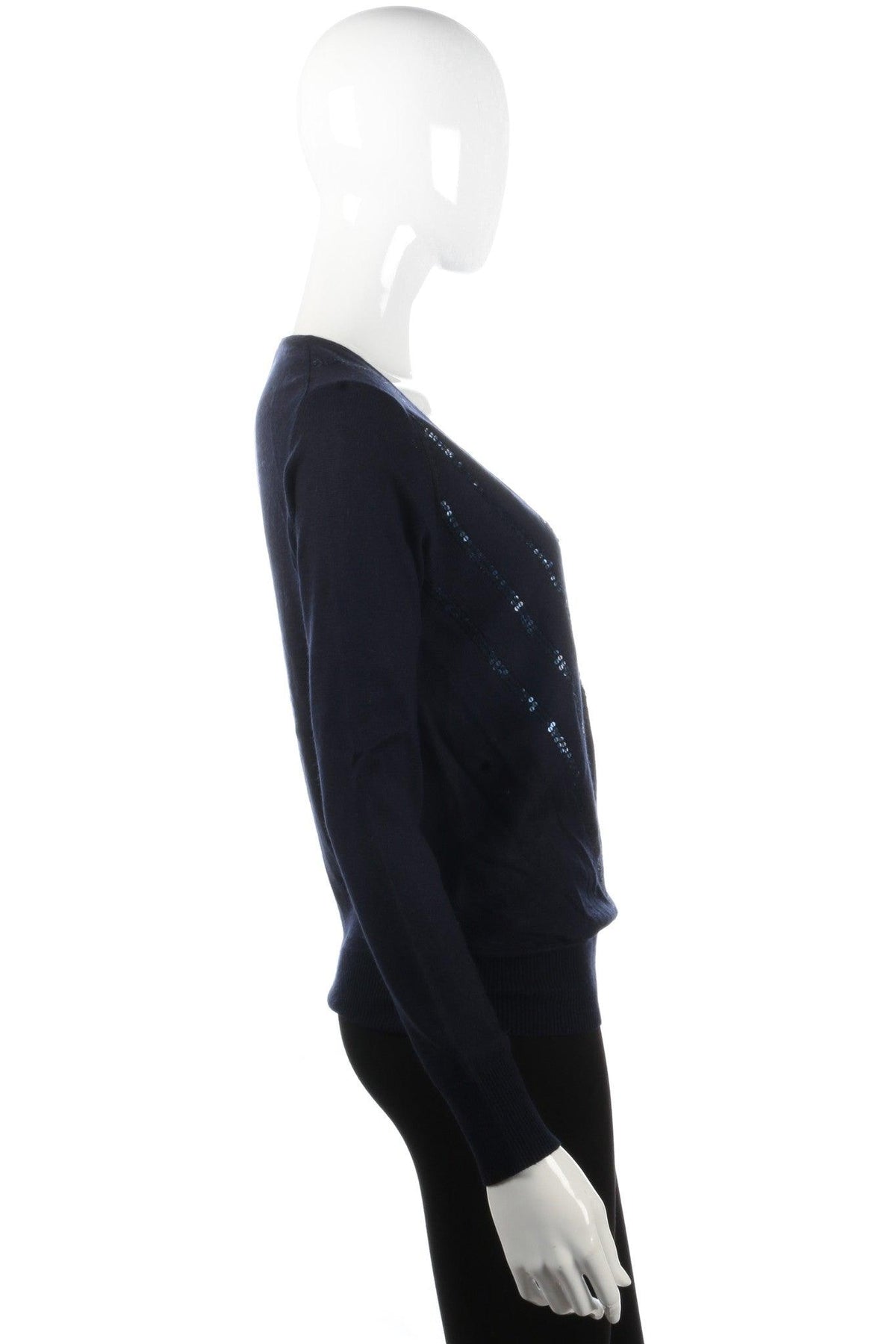 Cotswold Collections Silk and Cashmere Dark Blue Jumper with Sequins Size 8 - Ava & Iva