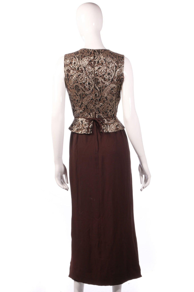 Brown dress with gold patterned peplum back