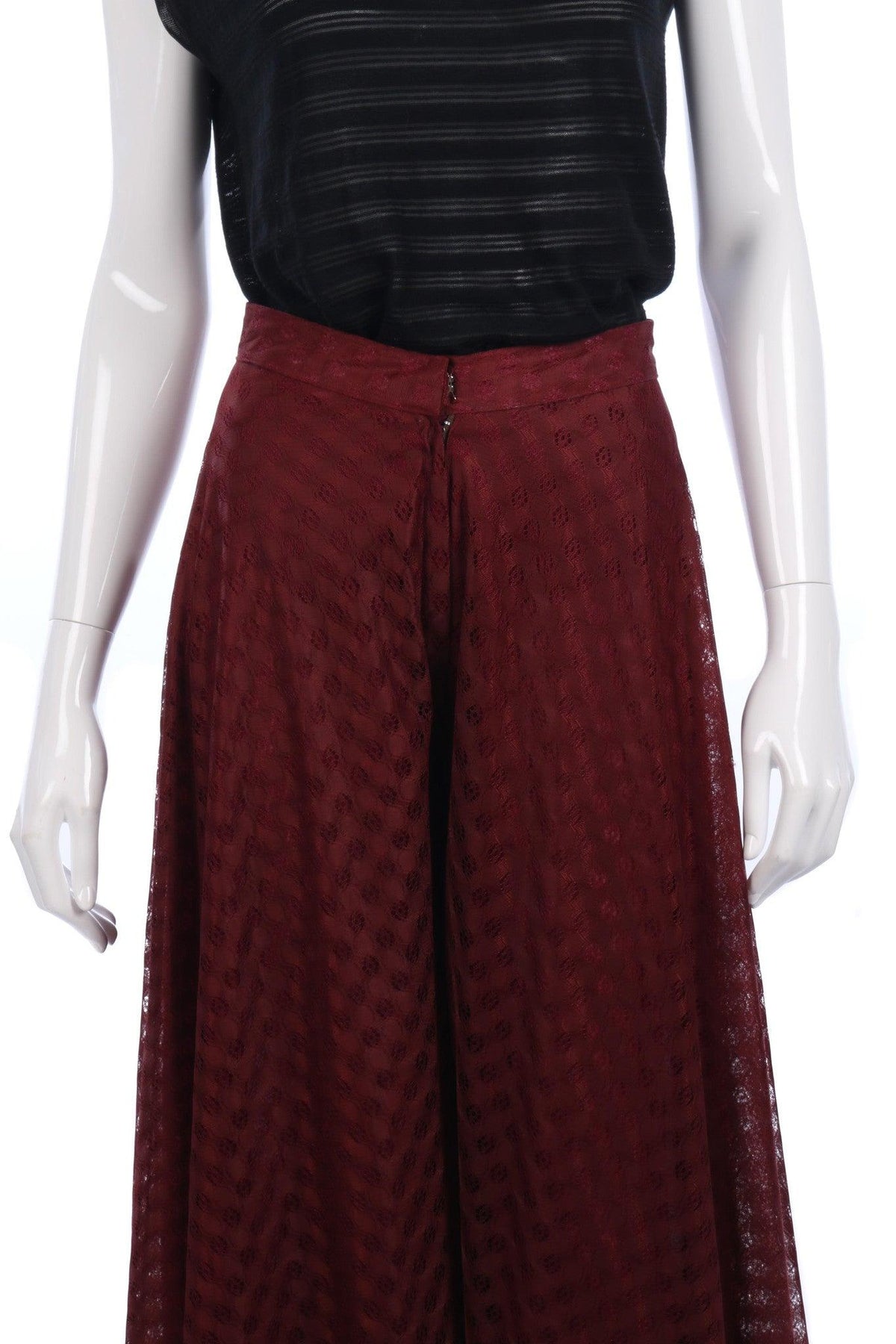 Vintage Wide Legged Burgundy Trousers Sheer Lace Type Material UK8/10 - Ava & Iva