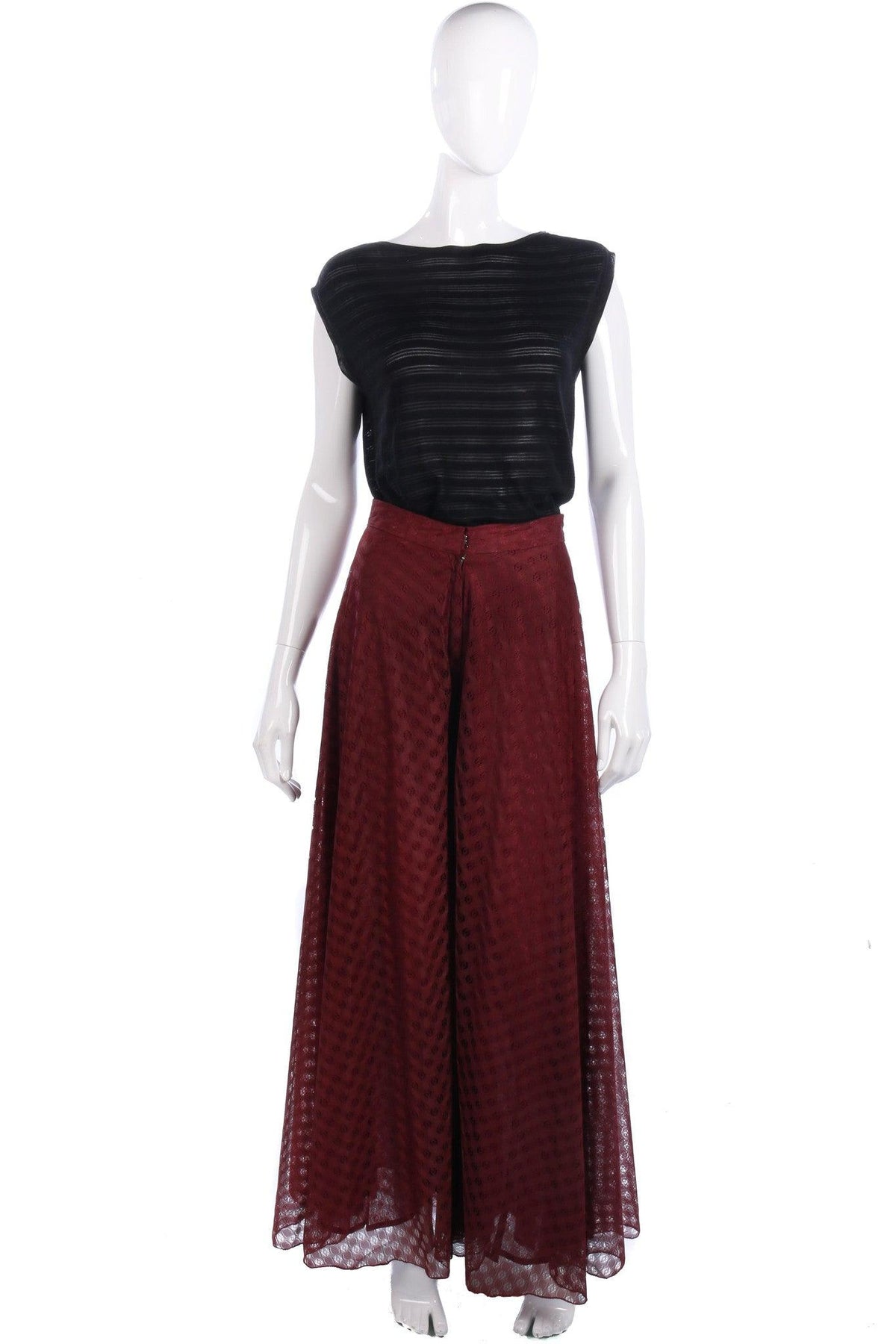 Vintage Wide Legged Burgundy Trousers Sheer Lace Type Material UK8/10 - Ava & Iva