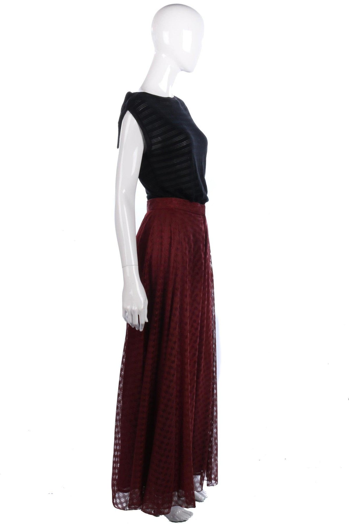 Vintage Wide Legged Burgundy Trousers Sheer Lace Type Material UK8/10 - Ava & Iva