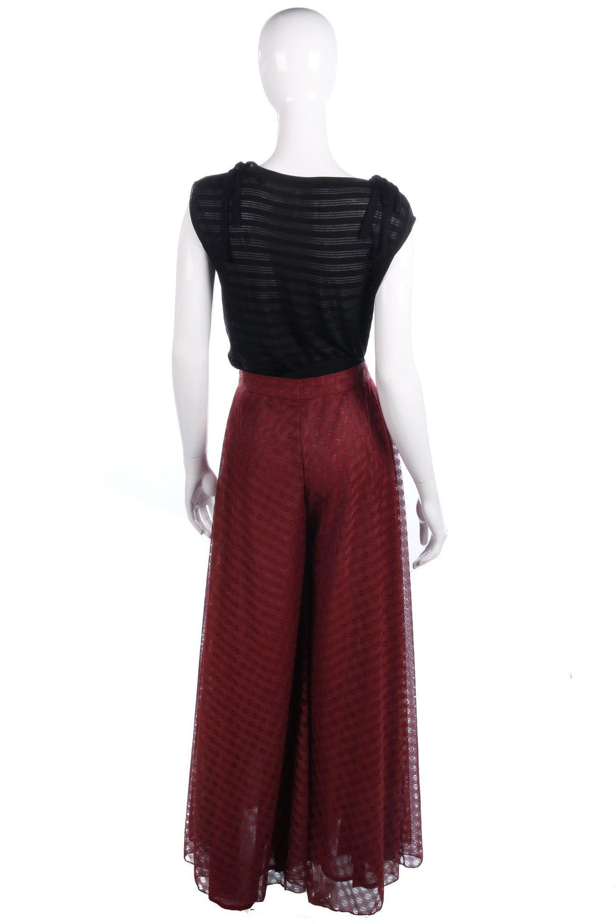 Vintage Wide Legged Burgundy Trousers Sheer Lace Type Material UK8/10 - Ava & Iva
