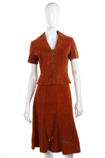 Amazing Vintage Suede Skirt and Top Rust Colour with Detailing. UK 10 - Ava & Iva