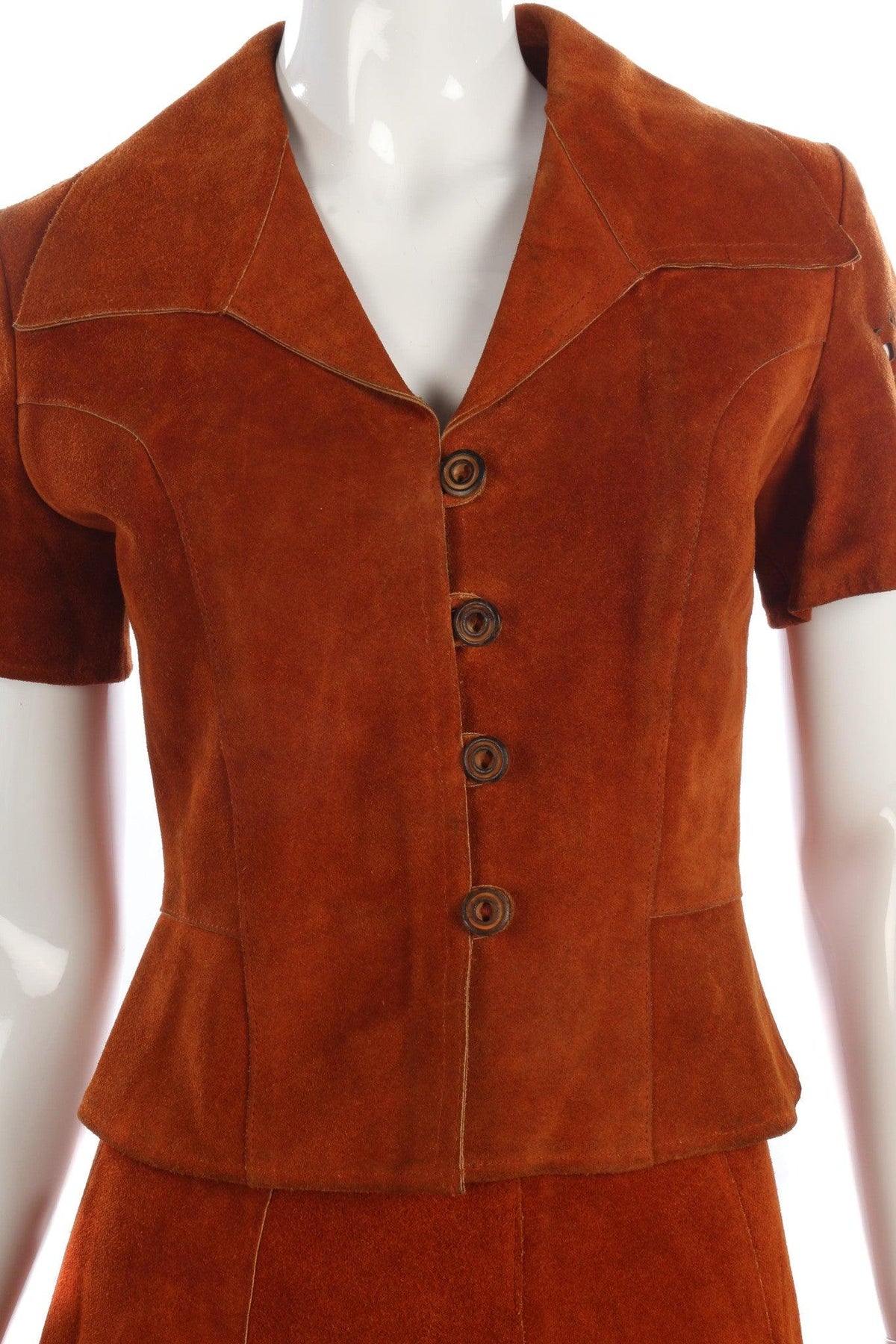 Amazing Vintage Suede Skirt and Top Rust Colour with Detailing. UK 10 - Ava & Iva