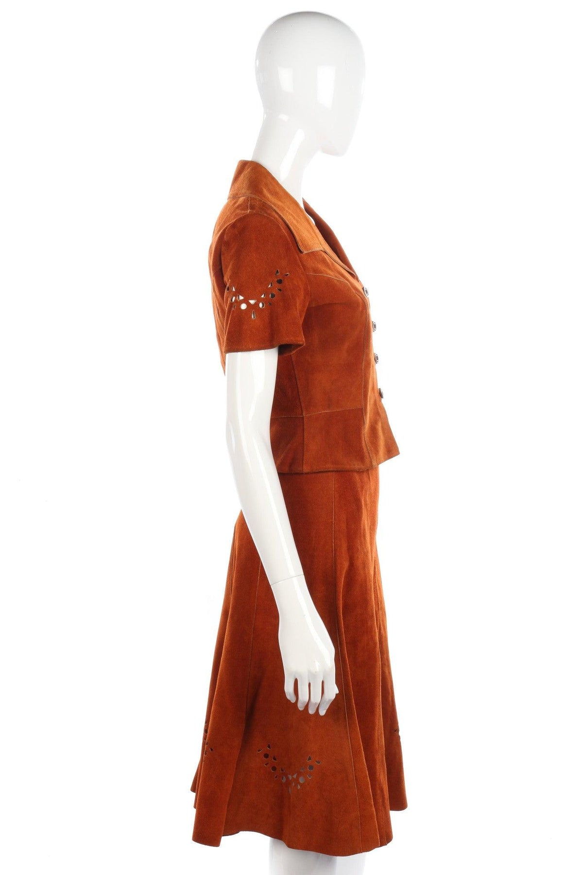 Amazing Vintage Suede Skirt and Top Rust Colour with Detailing. UK 10 - Ava & Iva