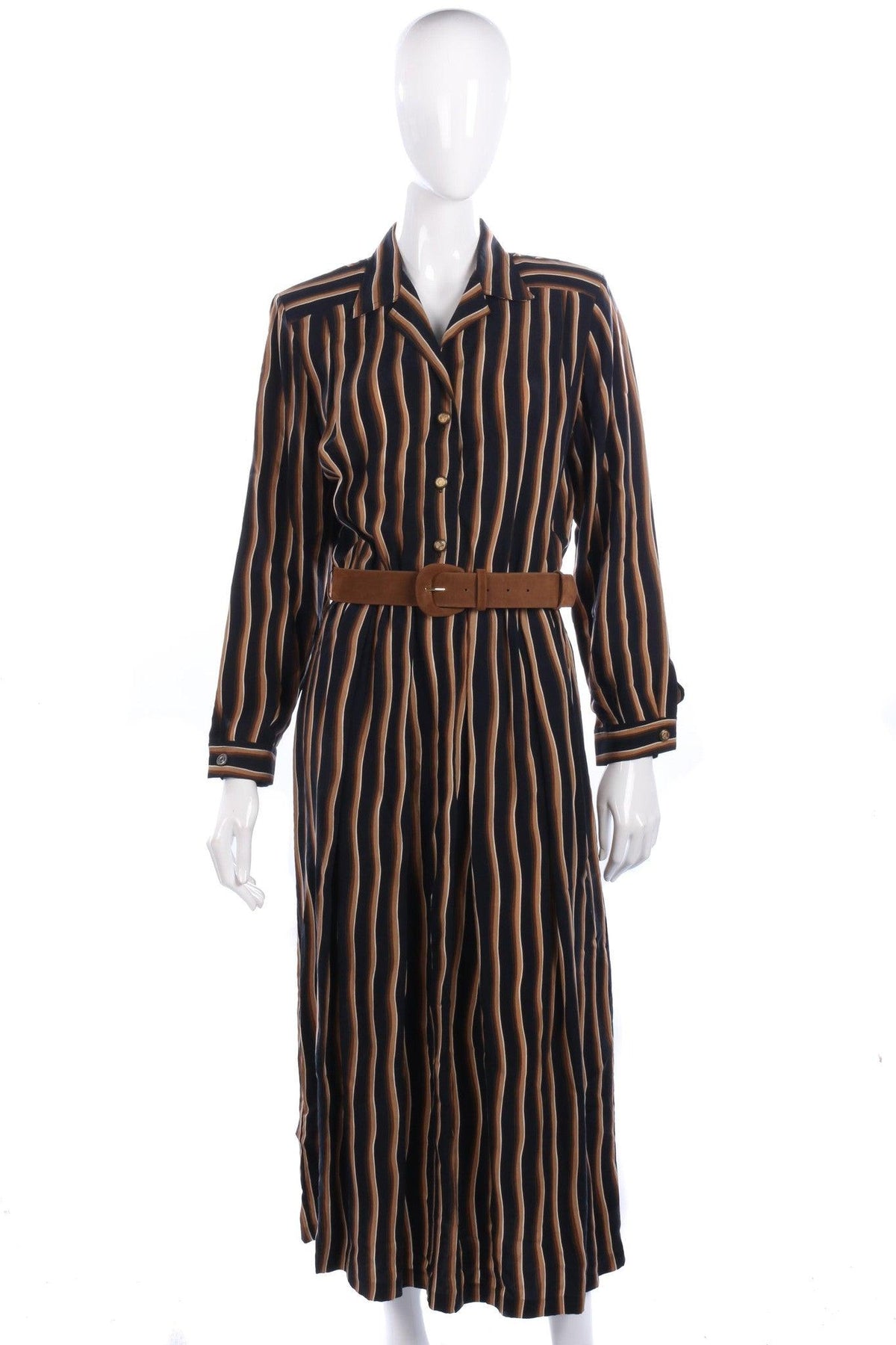Mandy Marsh Silk Dress Black and Brown Striped Dress UK 12 - Ava & Iva