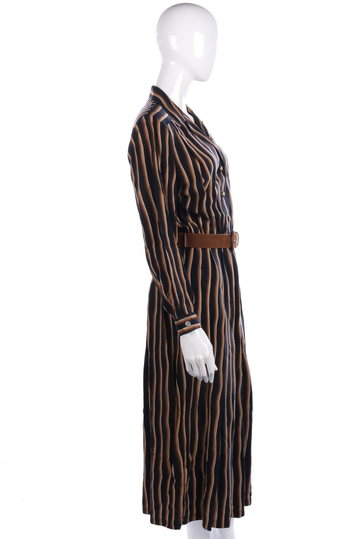 Mandy Marsh Silk Dress Black and Brown Striped Dress UK 12 - Ava & Iva