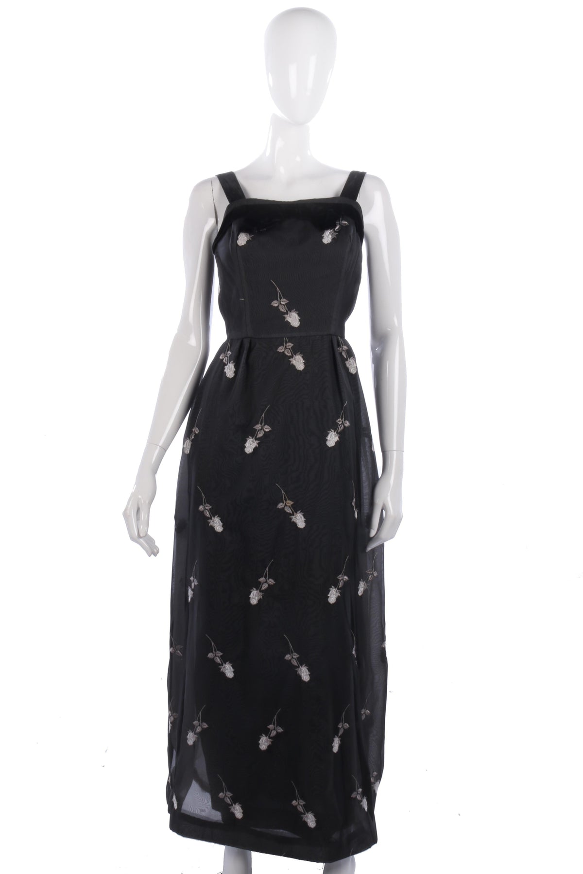 Fabulous vintage black ball gown with white floral embroidery - Ava & Iva