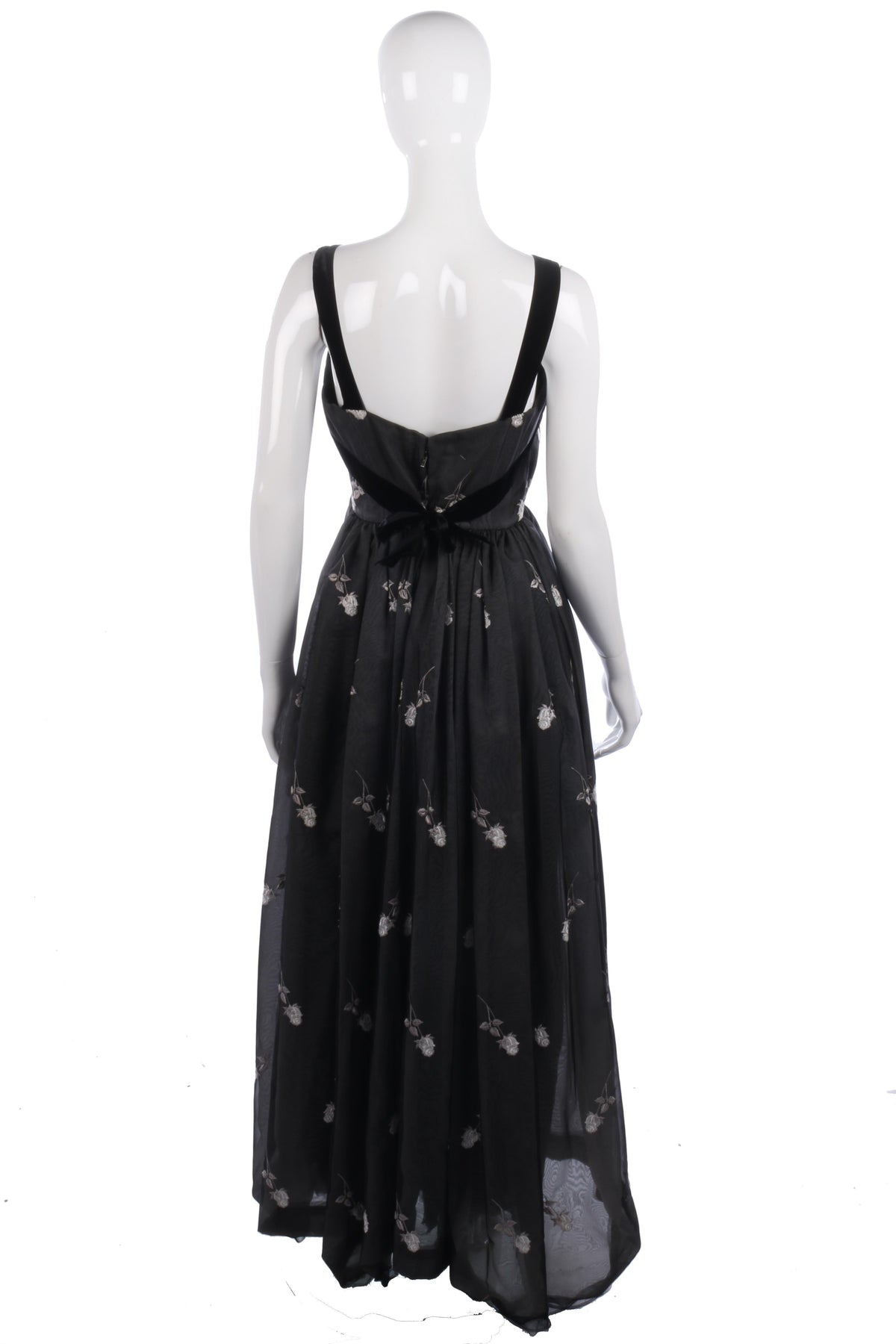 Fabulous vintage black ball gown with white floral embroidery - Ava & Iva
