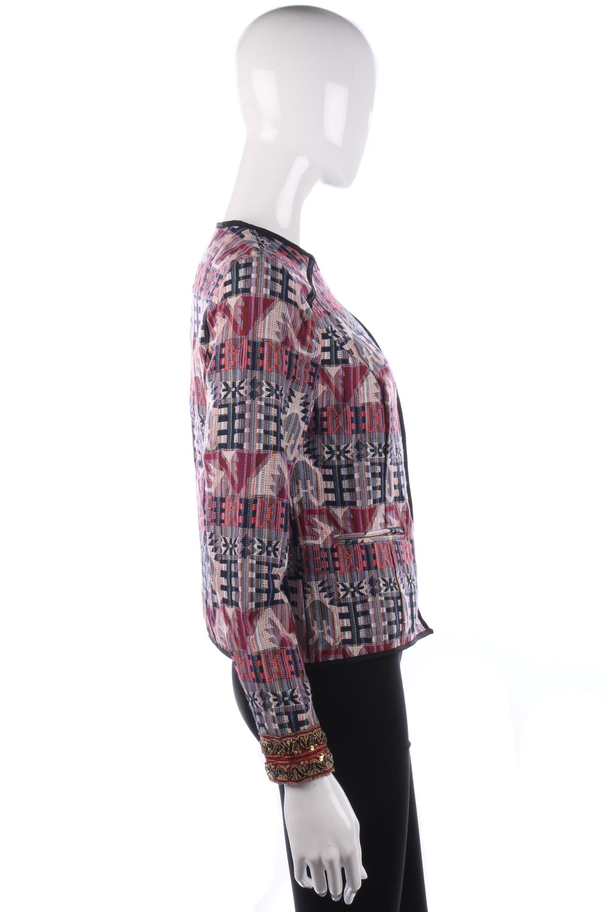 Amichi Woven Jacket Multi Coloured Aztec Style Design Size M - Ava & Iva