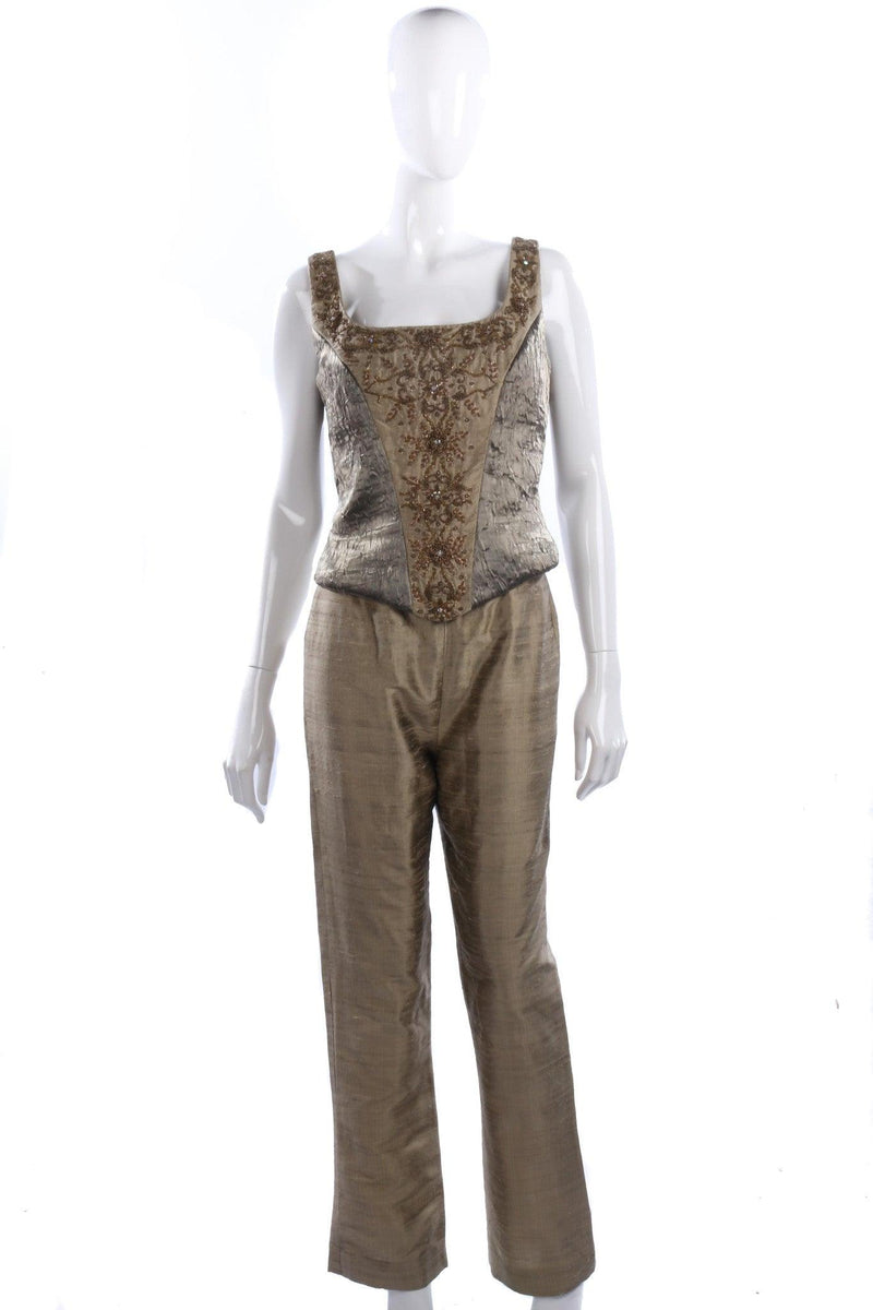 Beatrice Von Tresckow 100% Silk Top and Trousers Sage Green UK 10 - Ava & Iva