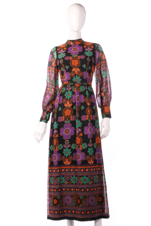 Full length purple and orange floral dress 