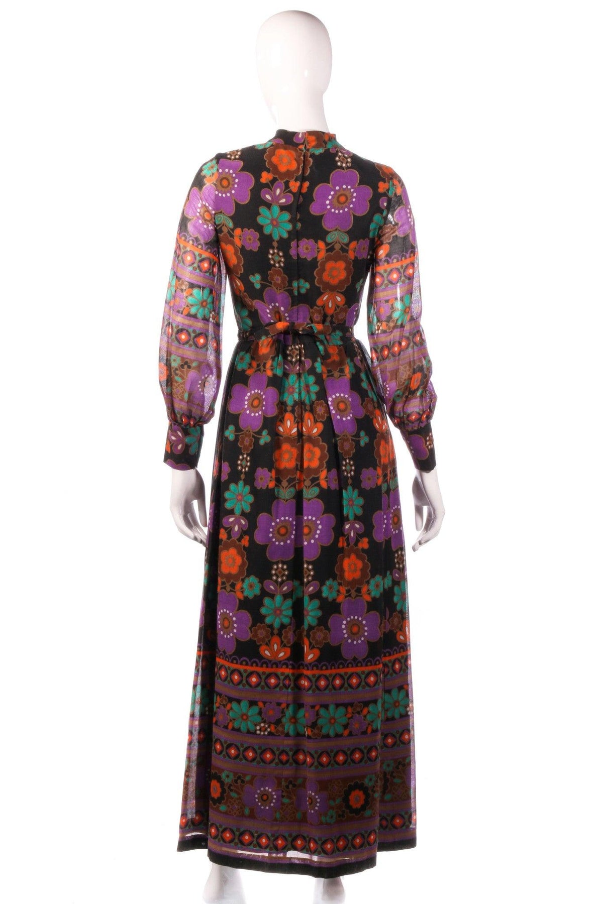 Full length purple and orange floral dress  back