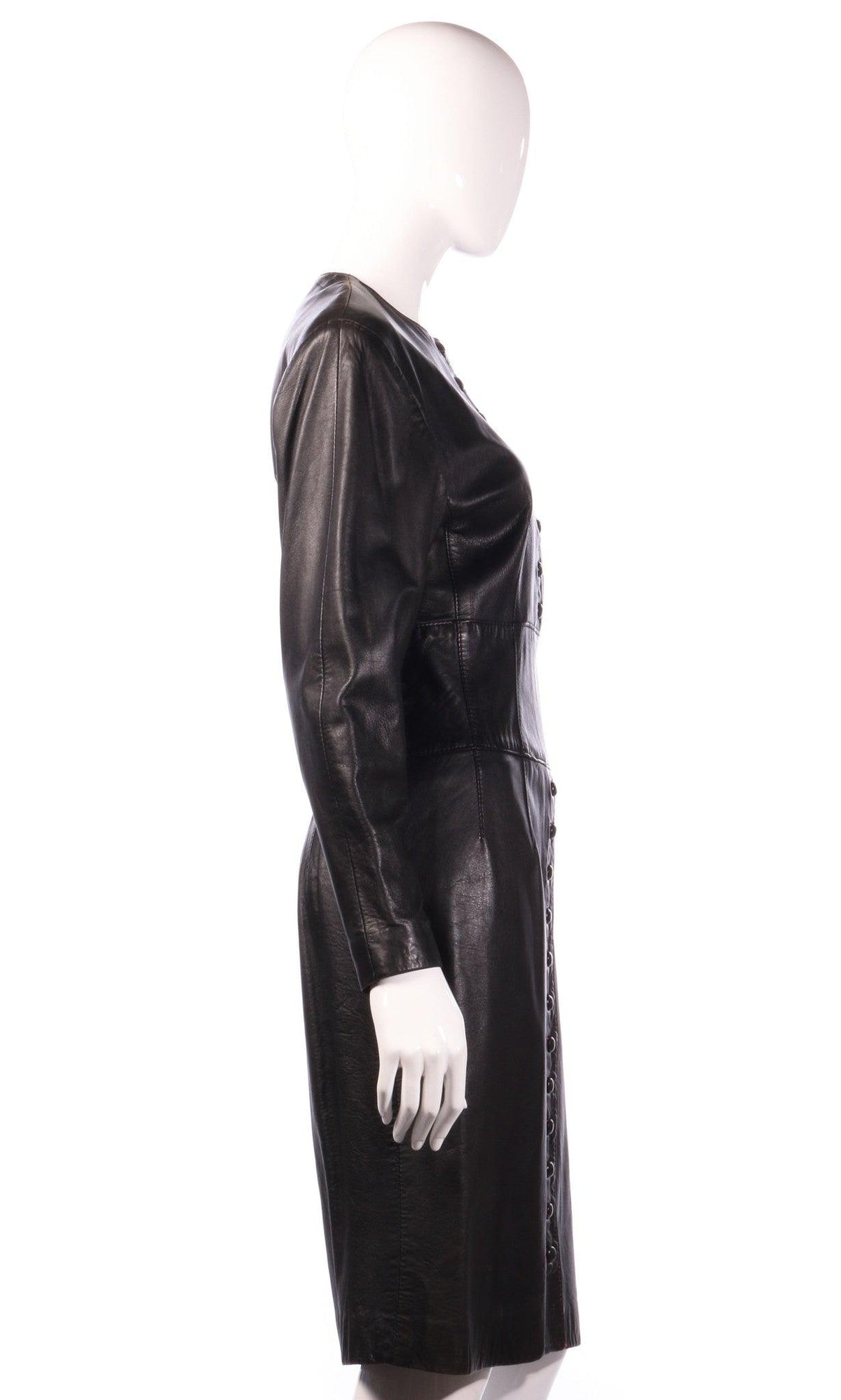 Jaeger leather dress with button detail  side