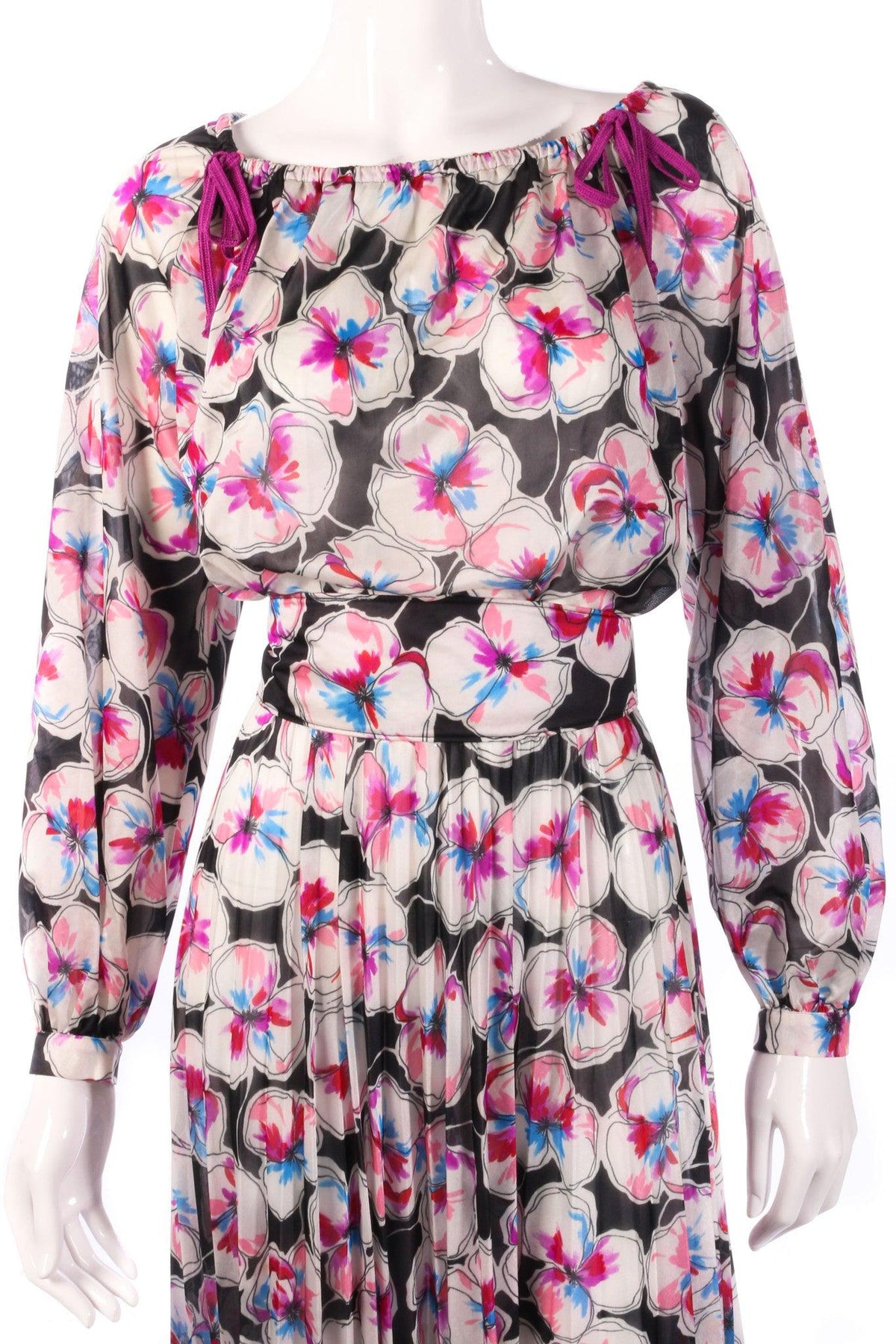 Tricosa black and pink floral maxi dress detail