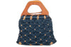 Vintage Wooden Handled Woven Handbag Blue and Cream - Ava & Iva