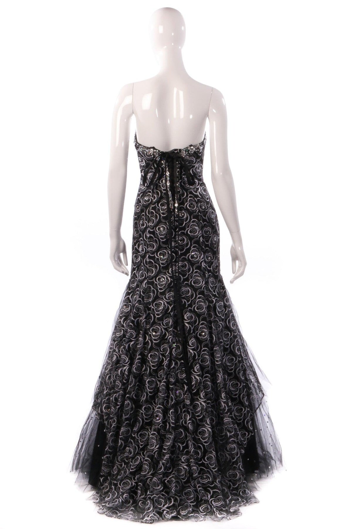 Mari Lee black and silver ballgown back