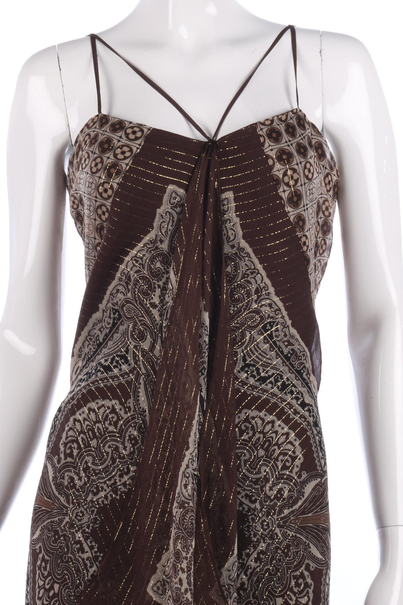 BCBG Maxazria Silk Dress Brown and Cream UK Size 10 - Ava & Iva