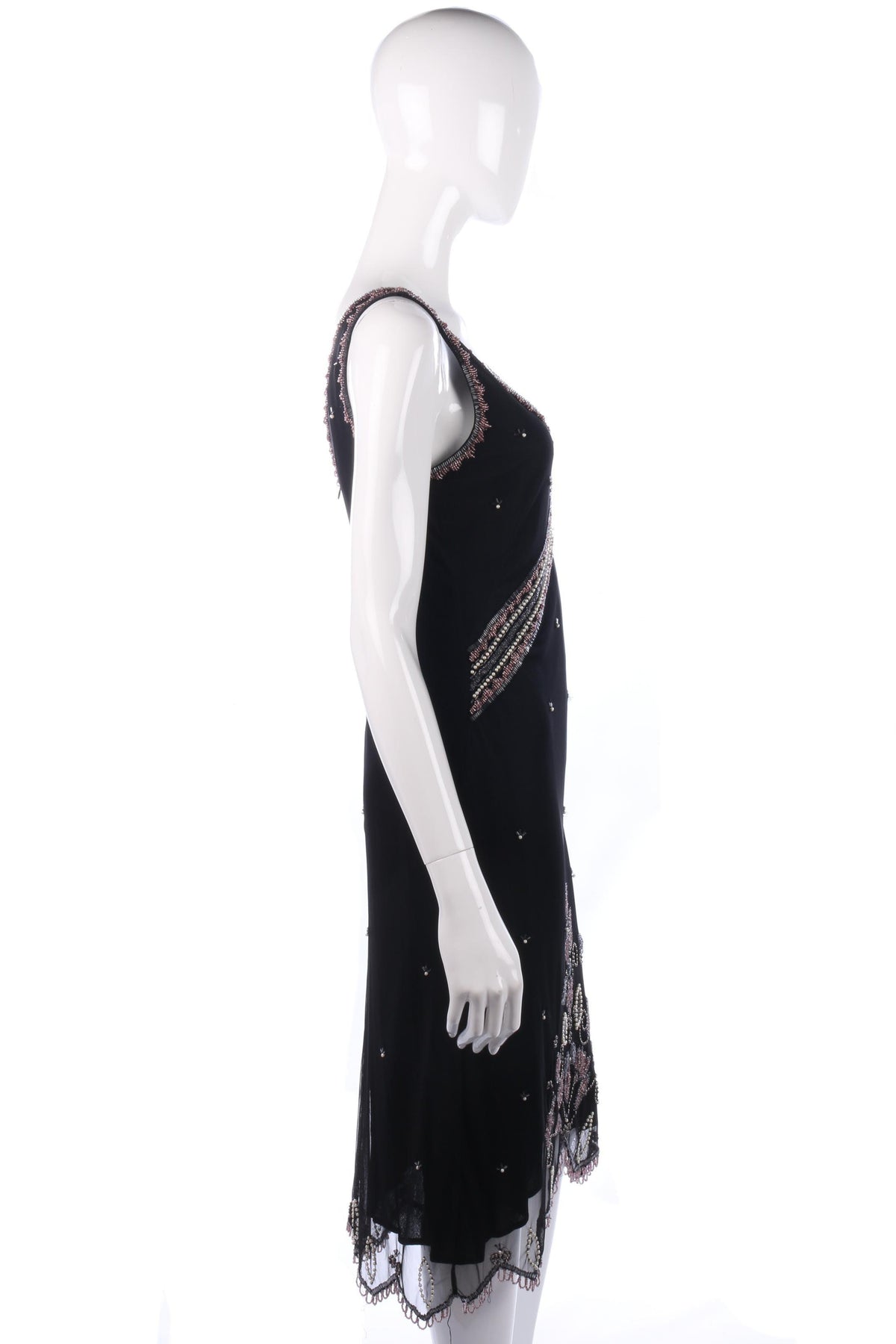 french connection black beaded dress French Connection Vegas Dream Black Gunmetal Beaded Stretch Maxi Dress