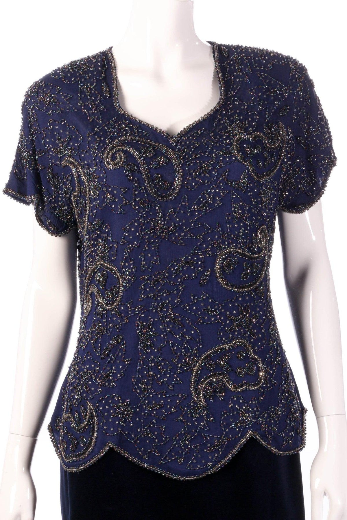 Serenade silk beaded top and velvet skirt size 16 detail